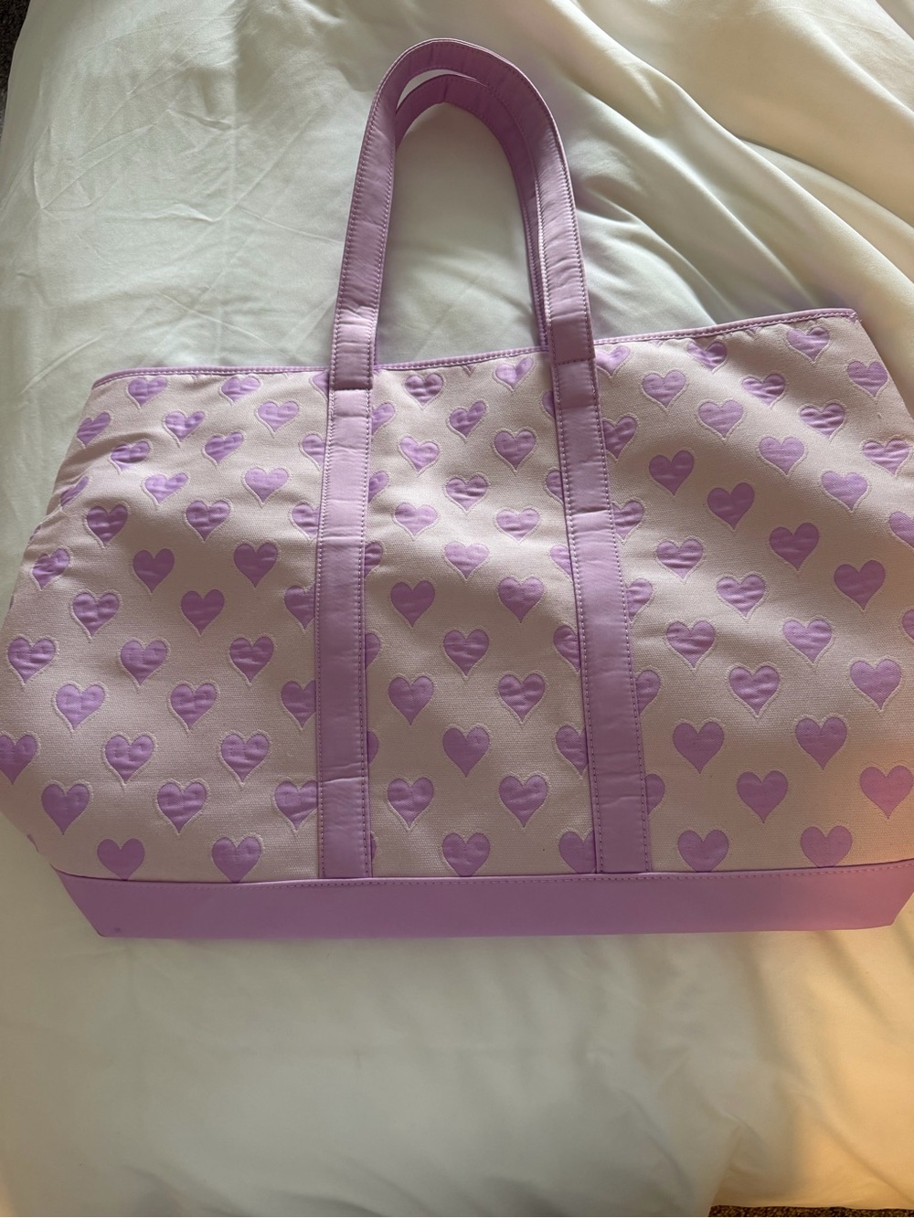 Stoney Clover Lane Lavender Heart Print Tote - Lilac & Cream